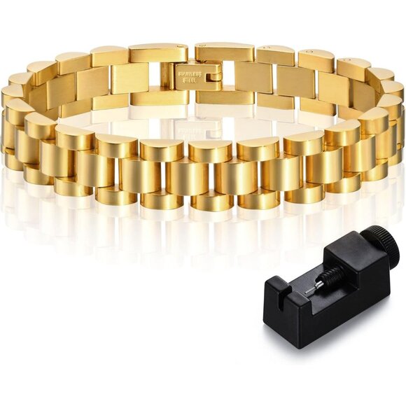 MPRAINBOW 2pcs Gold Chain Link Bracelet -Stainless Steel Love Crystal Friendship - Picture 1 of 6